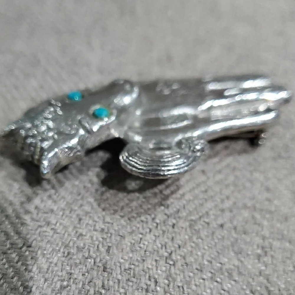 Vintage Silver Tone Horse Pony Brooch with Blue Eyes And Flower Accents Western